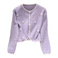 thumbnail image 4 of Fall Cardigans Women Floral Short Sweater Open Front Knit Long Sleeve Loose Fit Outwear For Casual Lightweight Outwear Coats, 4 of 4