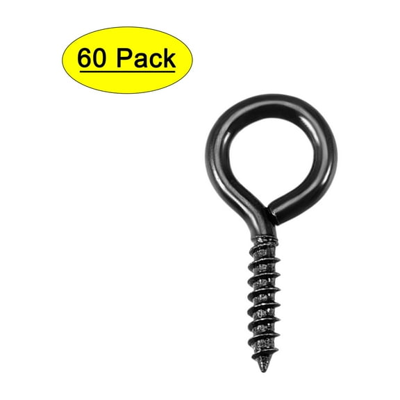Uxcell 0.6" Iron Small Screw Eye Hooks Self Tapping Screws Iron Black 60 Pcs
