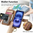 thumbnail image 6 of for iPhone 13 Pro Max Folio Flip Wallet Case, PU Leather Zipper Pocket Card Slots RFID Blocking Wristband Bracket, with Diamond Finger Ring Full Body Protection for iPhone 13 Pro Max - Brown, 6 of 10