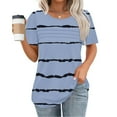 thumbnail image 3 of Womens Casual T-Shirts Summer Short Sleeve Shirts Fashion Stripe Prints Chest Pleated Blouses Lightweight Loose Round Neck Pullover Top, 3 of 5