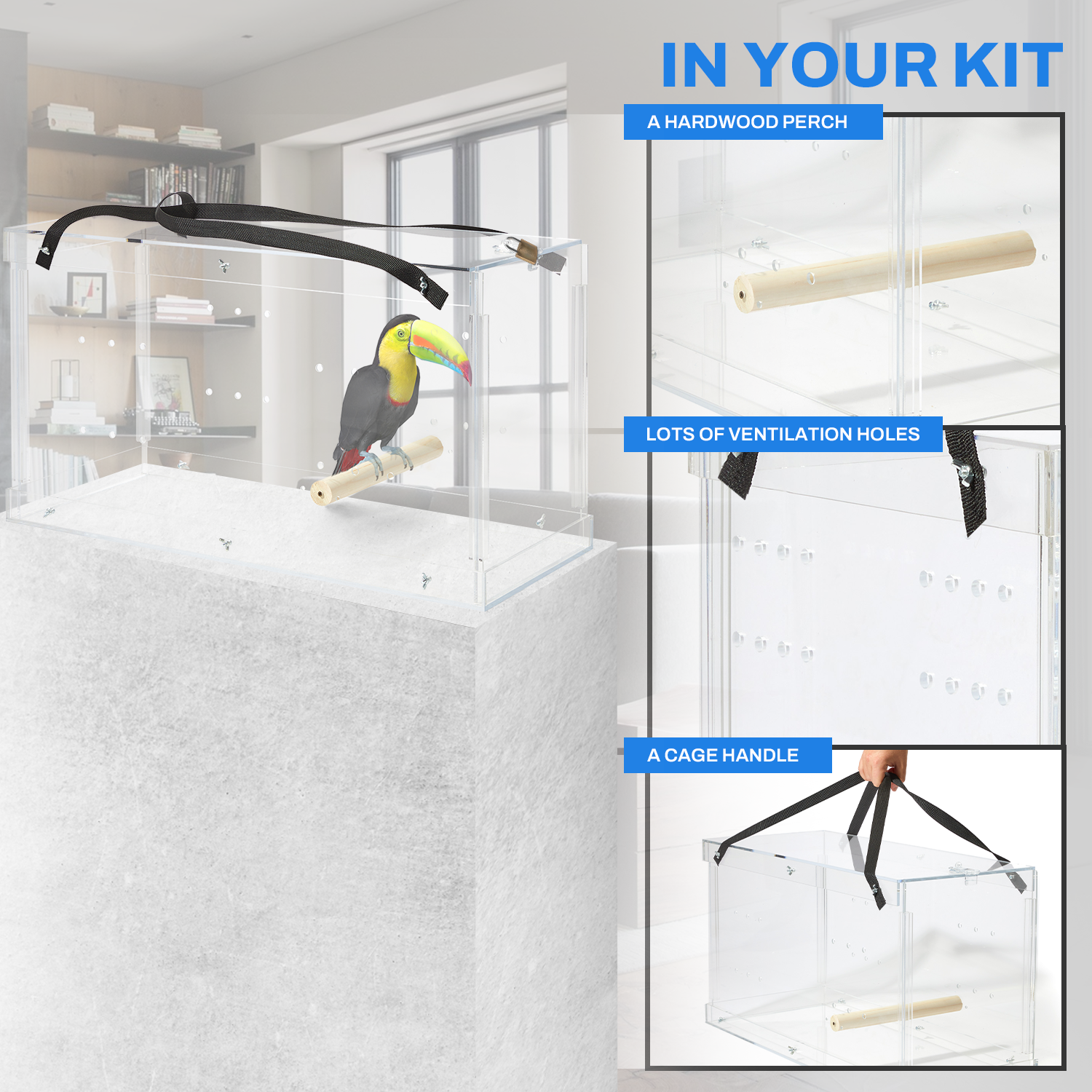 PENNZONI Macaw & Parrot Carrier, Large Bird Acrylic Cage, Bird Transporters
