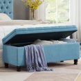 thumbnail image 2 of GZXS Upholstered Linen Storage Bench with Tufted Seat Cushion and Solid Wood Legs, 45" Entryway or Bedroom Seat with Hidden Storage (Light Blue), 2 of 6