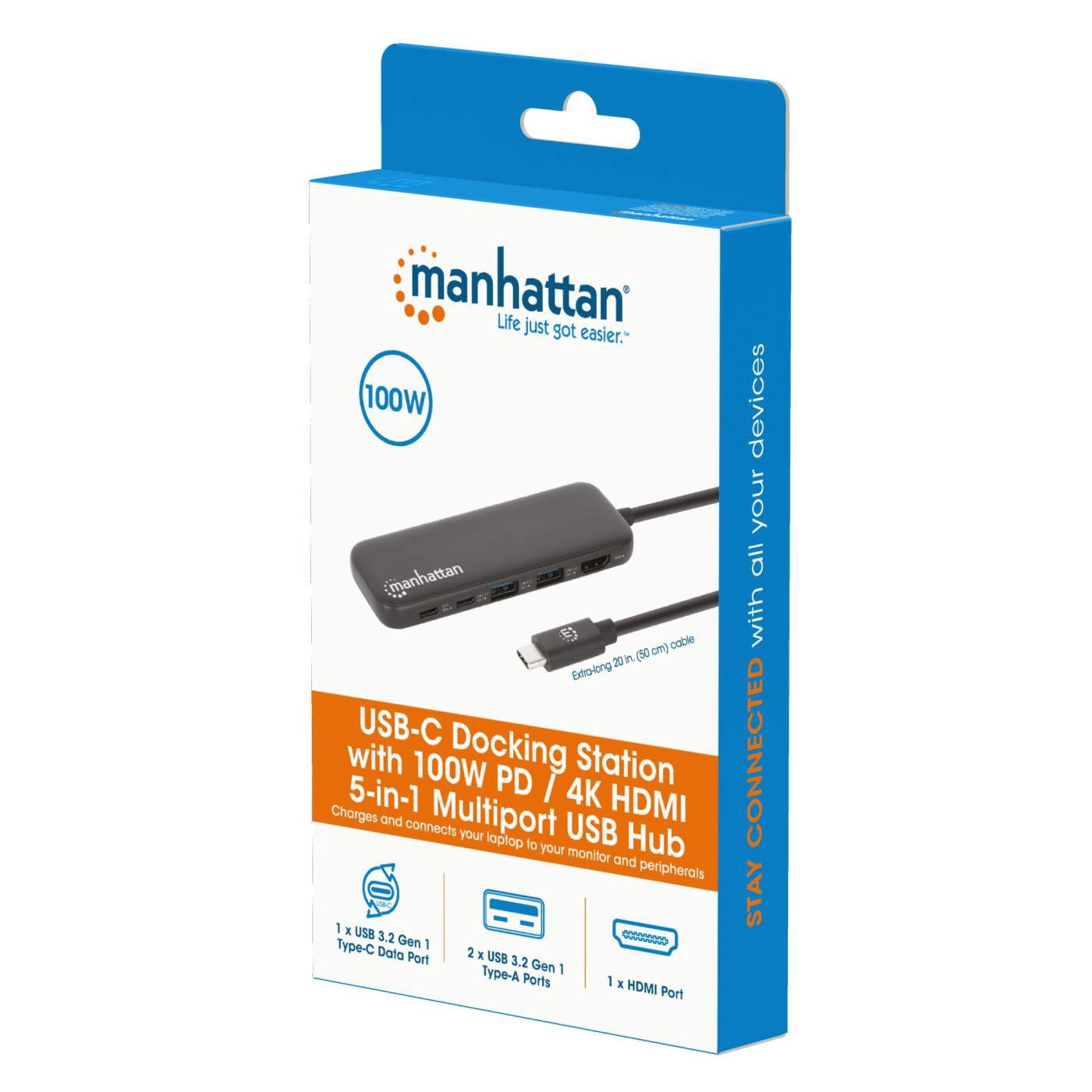 Manhattan USB-C Docking Station with 100 W PD / 4K HDMI 5-in-1 Multiport USB Hub
