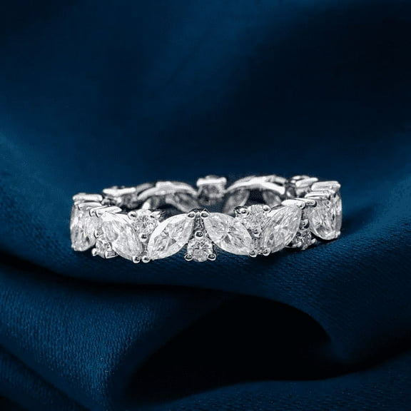 Eclet Jewels 14K White Gold Plated Moissanite Rings - Marquise Cut Excellent 1.3 Ct Moissanite Rings For Women's - Floral Moissanite Rings for Women's - Engagement Moissanite Rings for Women's