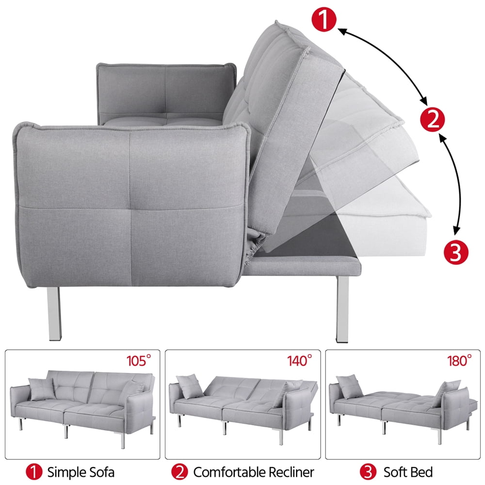 Alden Design Fabric Covered Futon Sofa Bed with Adjustable Backrest, Gray