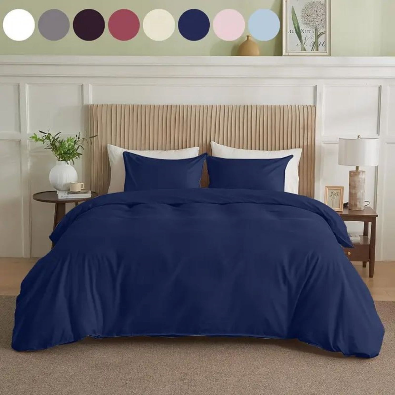 Simply Clean Cotton Blend Duvet Cover Navy Blue Twin