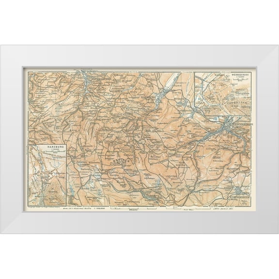 Baedeker 14x10 White Modern Wood Framed Museum Art Print Titled - Harzburg Wernigerode Germany - Baedeker 1914
