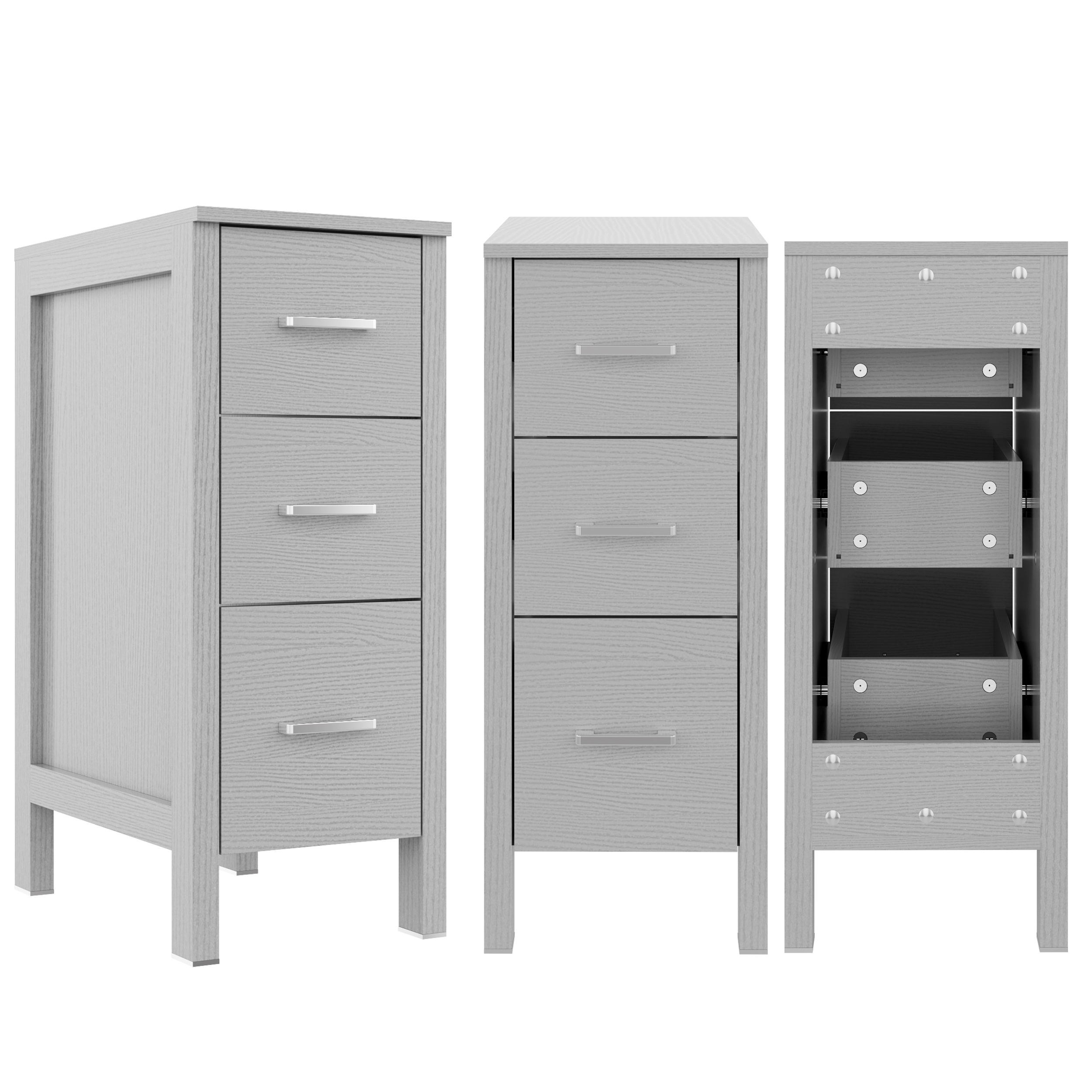 Eclife 12" Freestanding Bathroom Side Cabinet with 3 Drawers, Gray