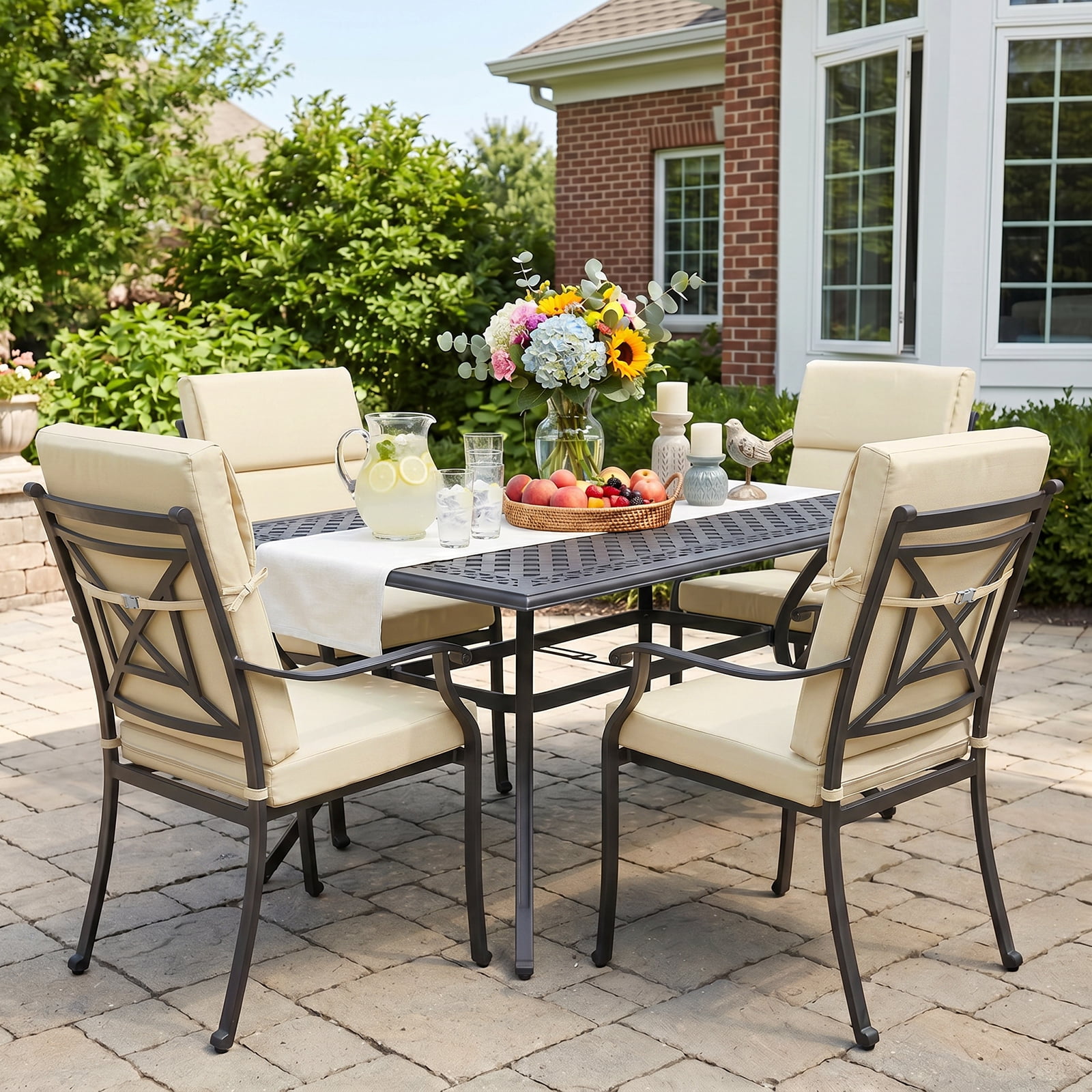 Aoodor 4-Piece Outdoor Chair Cushions 45 x 22 x 4 Inch Patio Furniture Seat Cushion - Cream Yellow