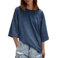 thumbnail image 6 of Crew Neck Half Sleeve Women Loose Solid Color T-shirt Tops, 6 of 6