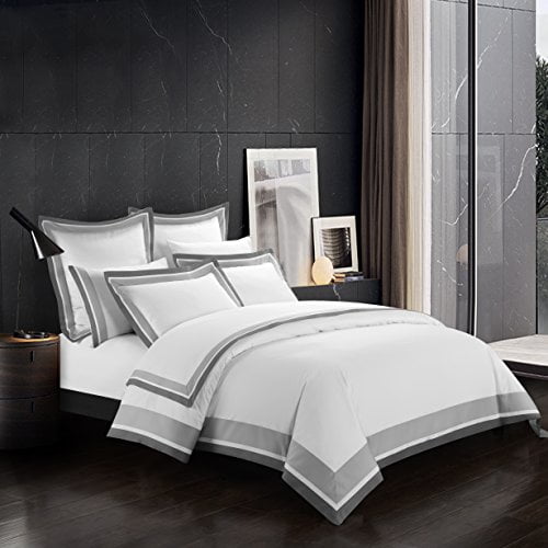 Casabolaj Ensemble de Housse de Couette 3 Pcs 100 % Coton Égyptien Satin Luxe 400 Fils au Pouce Carré - Cadre Classique et Contemporain