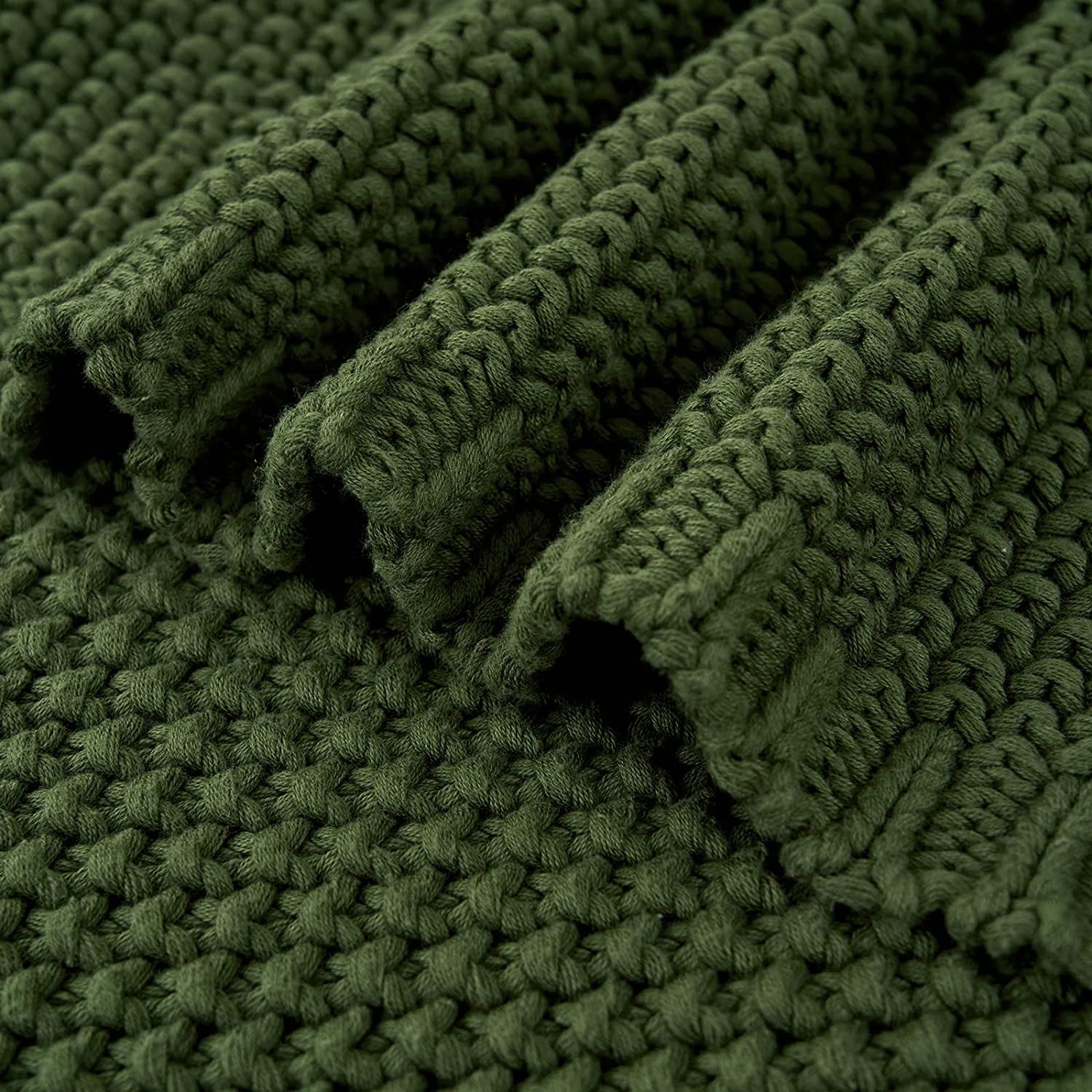 Thick cable knit throw blanket lightweight olive green organic cotton blanket 130 160cm
