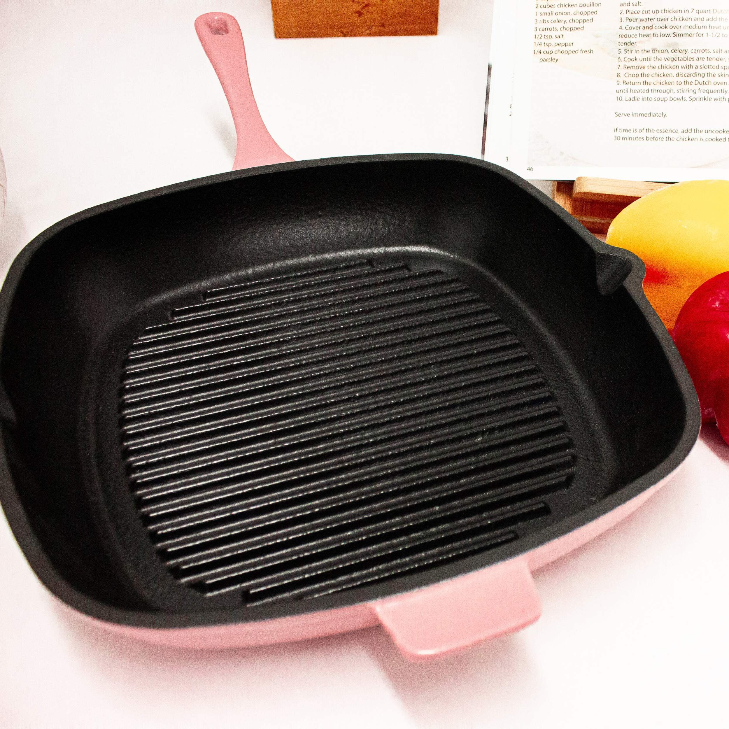 BergHOFF Neo 2pc Cast Iron Grill Set, Grill Pan & Bacon/Steak Press, Oyster