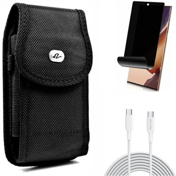 Case Belt Clip & 10ft Long Type-C Cable & Privacy Screen Protector for Samsung Galaxy Note 20 Ultra (6.9") - Combo with Rugged Holster & Fast Charger Cord PD & TPU Film Anti-Peep