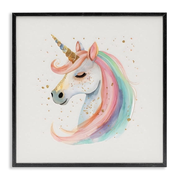 Stupell Industries Gold Accented Unicorn Black Framed Giclee Art, design by Creative Studio
