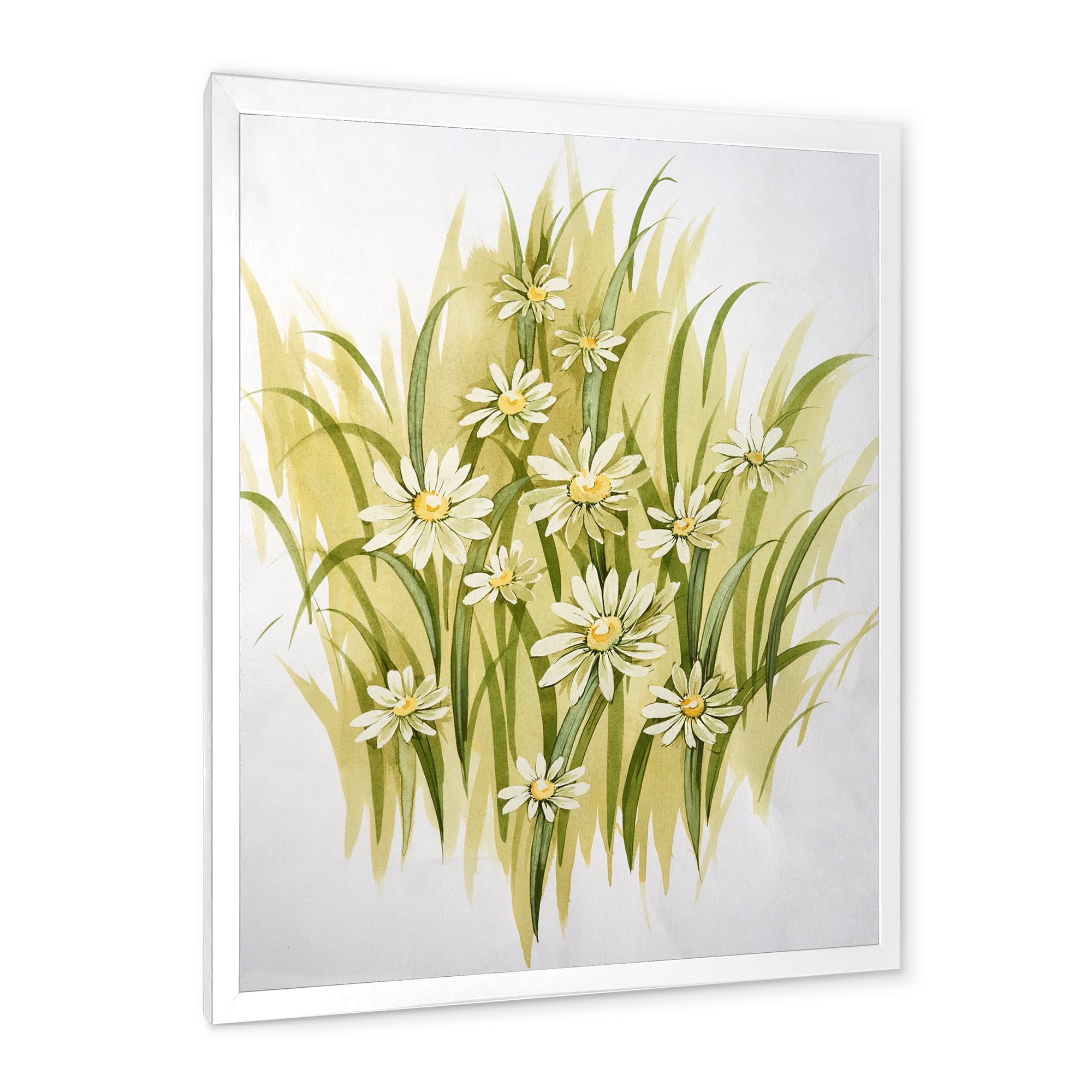 Designart 'Abstract White Meadow Flowers' Traditional Framed Art Print