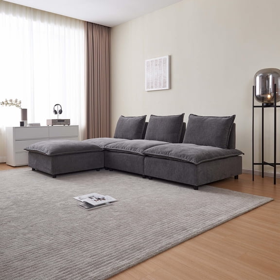 103.9" L Shape Sectional Sofa, Modern Chenille Fabric Modular Couch, Deep Seat Corner Upholstered Sofa for Living Room, Apartment, Office, Family Room, Grey