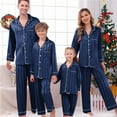 thumbnail image 4 of Hifoo Nightwear Men Family Pajamas Matching Home Long Sleeve Silk Like Lapel Button Blouse Tops Pants Satin Sleepwear Solid Color Two Piece Pajama Holiday Cozy Casual Loungewear Leisure Homewear, 4 of 5