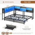 thumbnail image 3 of Aunfebrco Corner Full Bed Frame with 2 Drawers & Bookcase Storage, Full Size Daybed with Charging Station and Led Lights, Metal Platform Bed Frame for Living Room Bedroom, Gray, 3 of 11