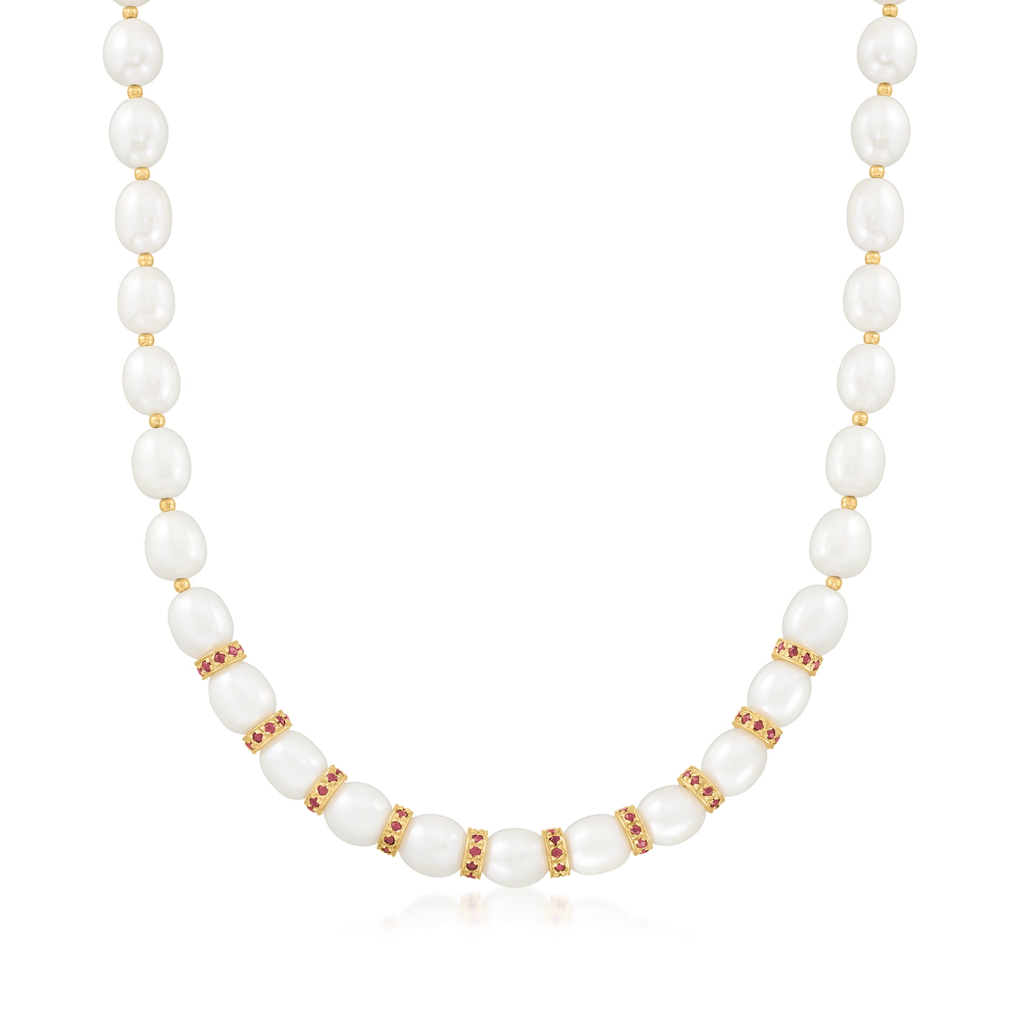 Ross-Simons 8-9mm Cultured Pearl Station Necklace With 2.00 ct 