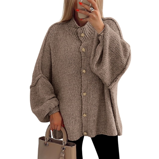 Suéter PRETTYGARDEN Camel con Botones y Mangas Farol XL