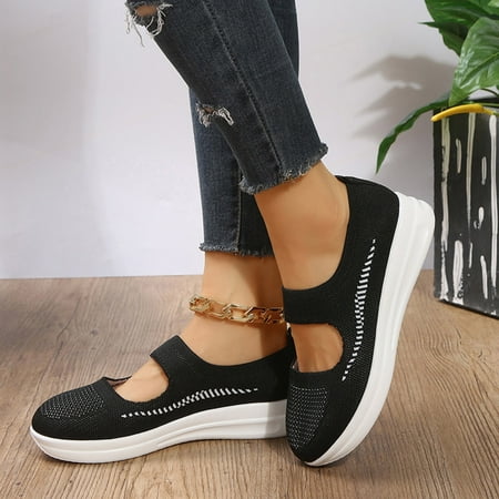 

Cathalem Fashion Autumn Women Sports Shoes Fly Woven Mesh Breathable Slip On Women s Go Walk 5-compatible with honor Sneaker Black 8