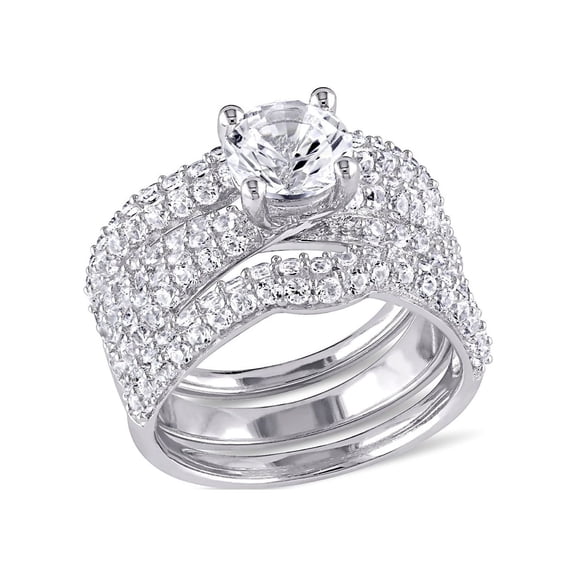 4 1/5 Carat (Ctw) Lab-Created White Sapphire Bridal Engagement Ring & Wedding Band Set In Sterling Silver