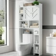 thumbnail image 6 of Walsunny Over the Toilet Storage Cabinets with Doors Side Shelves Toilet Paper Holder Stand Organizer Shelf Rack Space Saver above behind Toilet Freestanding for Bathroom Restroom Laundry White, 6 of 7