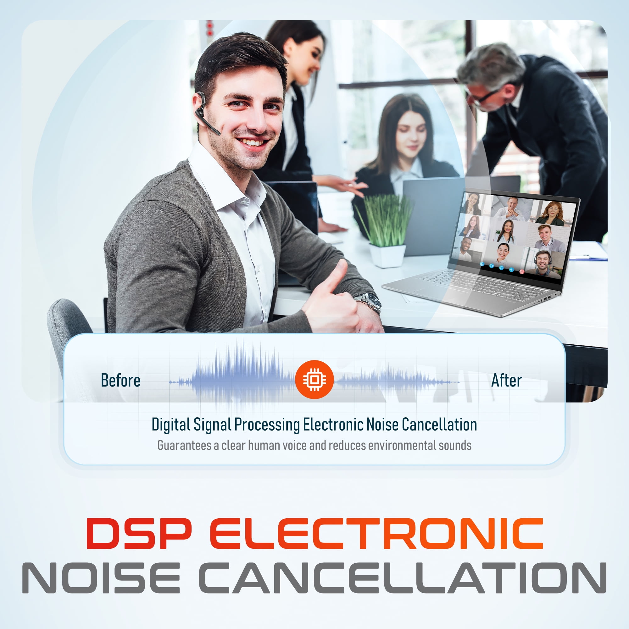 Delton 95X Wireless Headset with Charging Case, Bluetooth Headphone with Noise-Cancelling Mic, Specially Designed for MS Team, Zoom, Google Meet - Black