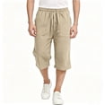 thumbnail image 2 of ZHANGDER Boys 3/4 Linen Capri Pants Drawstring Elastic Waist Straight Leg Beach Shorts Pockets, Khaki 8-9 Years, 2 of 6
