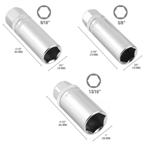 OEMTools 3/8 Drive Magnetic Spark Plug Socket Set, 3 Pieces