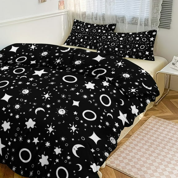 Moon And Star Print Duvet Cover Set Bedding Set Polyester Quilt Cover for Bedroom Decoration