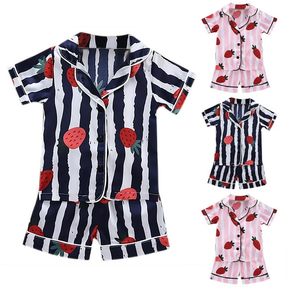 Agkizg Toddler Baby Boys Summer Pajama Sets,Sleepwear for Kids,Summer Short Sleeved Shorts Printed Pajamas for Middle and Older Children Home Clothes Set Pink 6 Years