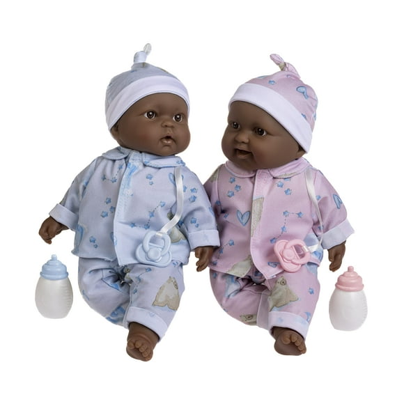 JC Toys Twins 13 Realistic Soft Body Baby Dolls Berenguer Boutique | Twins Gift Set with Removable Outfits and Accessories | Pink and Blue | African American | Ages 2+