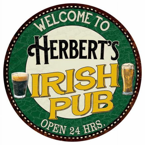Herbert's Irish Pub 12" Round Metal Sign Kitchen Bar Wall Décor 200120036410