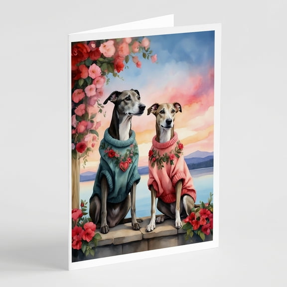 Greyhound Two Hearts Greeting Cards Pack of 8 7 in x 5 in