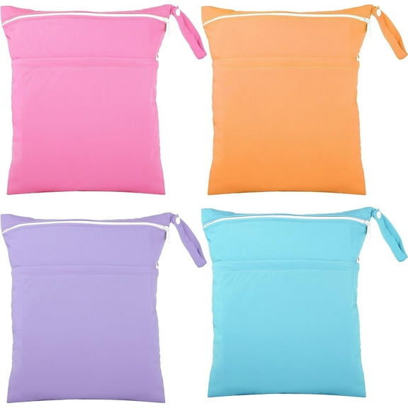 BTEPSGA 4 PCS Wet Dry Bag , Waterproof Wet Bag Washable Travel Bag Reusable Bag with 2 Pocket Swim Wet Bag for Travel Beach Pool (Blue, Purple, Pink, Orange)