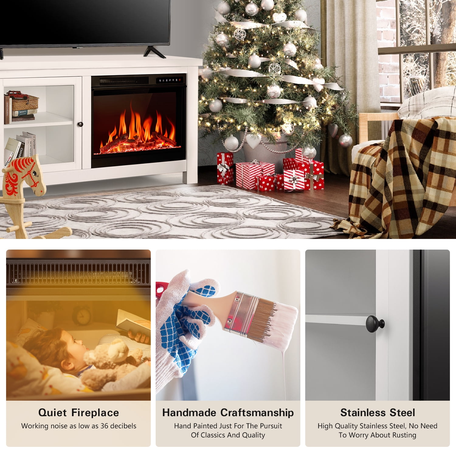 WAA 48" x 24" Freestanding Electric Fireplace with Wood Mantel, 750W/1500W