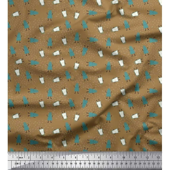 Soimoi Silk Fabric Brush Stroke & Salt Bottle Cartoon Print Fabric by Yard 42 Inch Wide