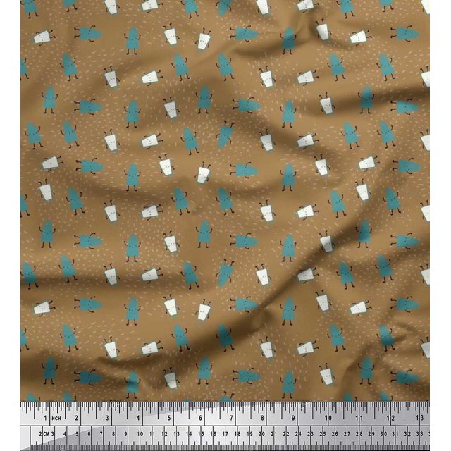 Soimoi Polyester Crepe Fabric Brush Stroke & Salt Bottle Cartoon Decor Fabric Printed Yard 52 Inch Wide