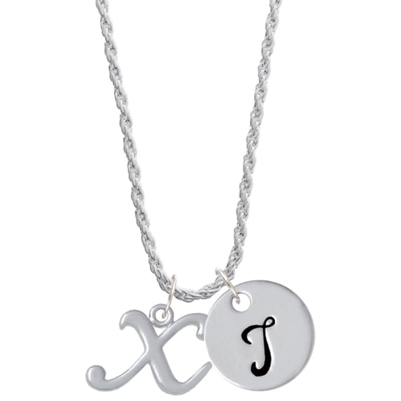 Delight Jewelry Silvertone Small Gelato Script Initial - X - Silvertone Script Initial Disc - T - Charm Necklace, 20"+3"