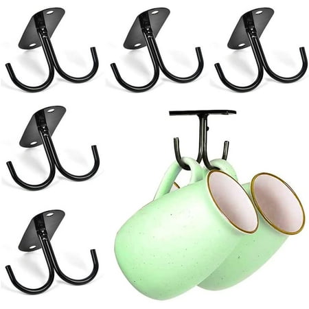 

6 Pack Mug Holder Rustic Under Cabinet Mug Organizer Rack Cup Shelf with 12 Hanging Hooks for Mugs Coffee Cups Beer Glass and Kitchen Utensils Display