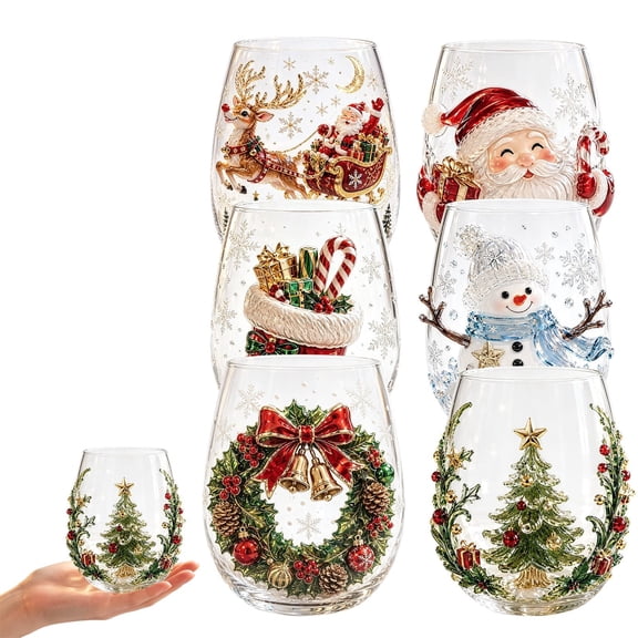 SeekLGT 3D Christmas Glass Art Cup Embossed Holiday Wine Glasses Drinkware Decorative Christmas Glasses Cup for Table Decor Party Toast Housewarming Unique Christmas Gifts 1 pc