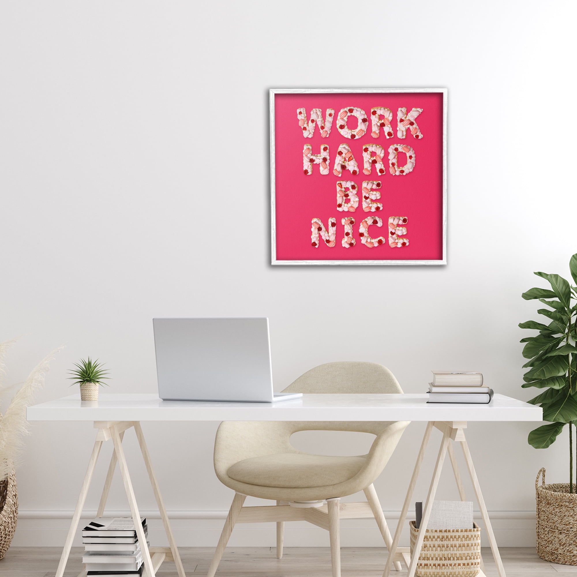 Work Hard Be Nice White Framed Giclee Art, design by LISH Creative
