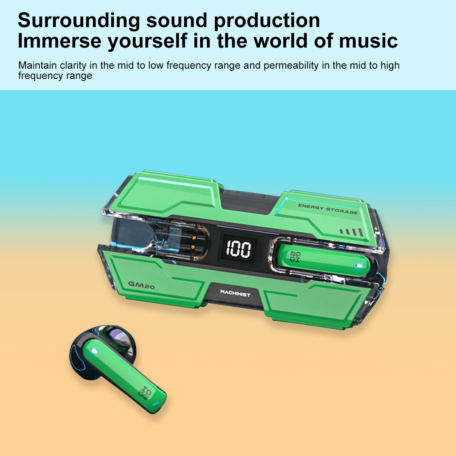 Wireless Earbuds Bluetooth 5.3 Headphones 90 Hrs Playtime Earbuds with Wireless Charging Case Power Display Over-Ear Earphones with Earhooks Waterproof Stereo Headset for Android Phone Workout,Green