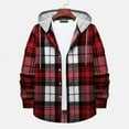 thumbnail image 4 of TAIAOJING Men's Plaid Shacket Shirt Jacket Autumn And Winter Casual Shirt Plaid Print Hooded Collar Long Sleeve Shirt Blouse, 4 of 9