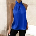 thumbnail image 2 of Breezora Women's Satin Halter Neck Tank Top Solid Color Elegant Party Wear for Summer XL Size Blue, 2 of 5