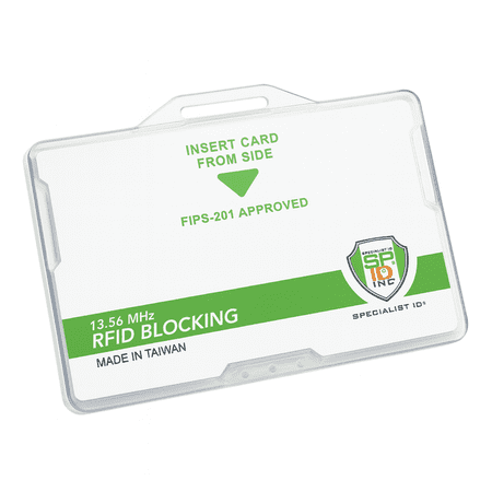 10 Pack - SPECIALIST ID Horizontal RFID Blocking Badge Holder - Secure Dual ID Protector for CAC, TWIC, PIV, HSPD-12 Smart Cards - Durable Hard Plastic 2 Card Shielded Holder - RFID Case