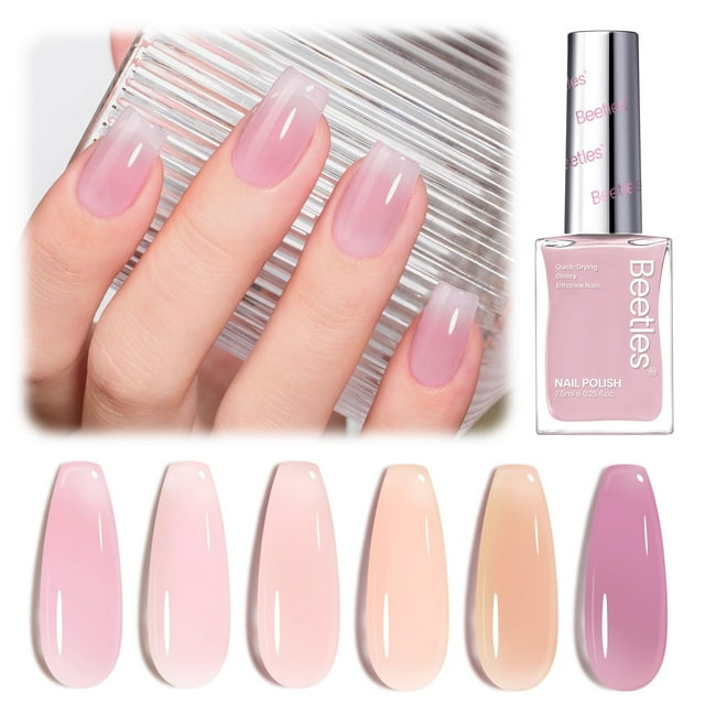 Set de esmaltes de uñas Beetles Jelly, 6 colores, rosa, nude y morado