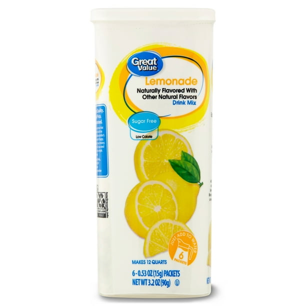 Great Value SugarFree Lemonade Drink Mix, 0.53 Oz., 6 Count